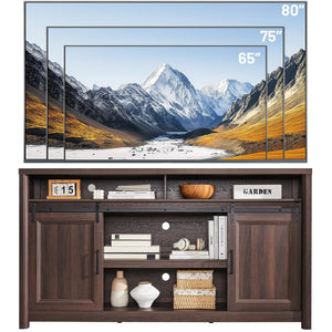 Farmhouse TV Stand with Sliding Barn Doors – Fits 80" TV