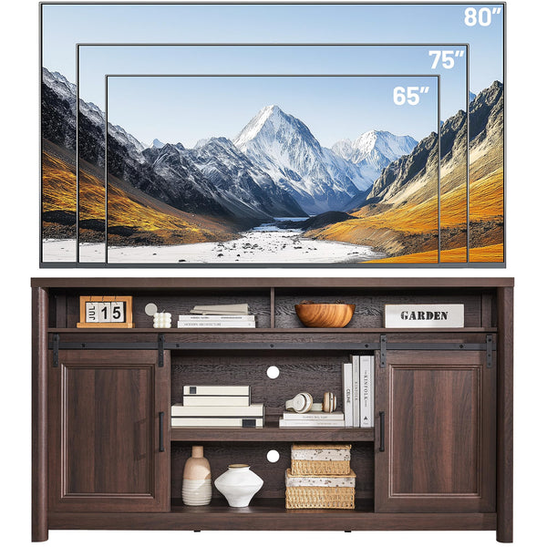 Farmhouse TV Stand with Sliding Barn Doors – Fits 80" TV