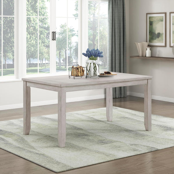 Upholstered Dining Bench with Wood Frame – Light Gray Fabric, Antique White Finish