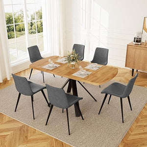 Extendable Dining Table Set for 6 with Upholstered Chairs