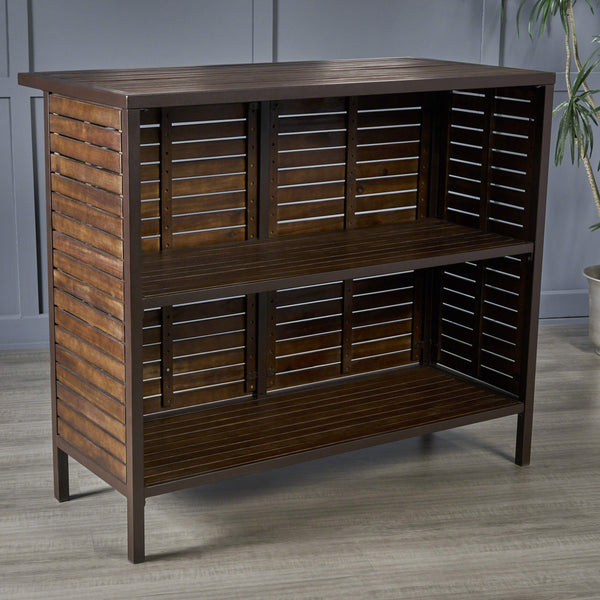 Indoor Acacia Wood Bar Set with Rustic Metal Accents