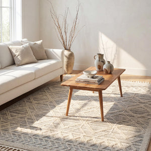 Moroccan Lattice Tassel Area Rug 8x11 | High-Pile Plush Shag | Light Grey