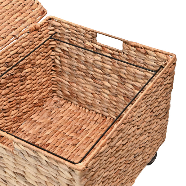 Hyacinth Rolling Filing Basket with Lid & Lockable Wheels