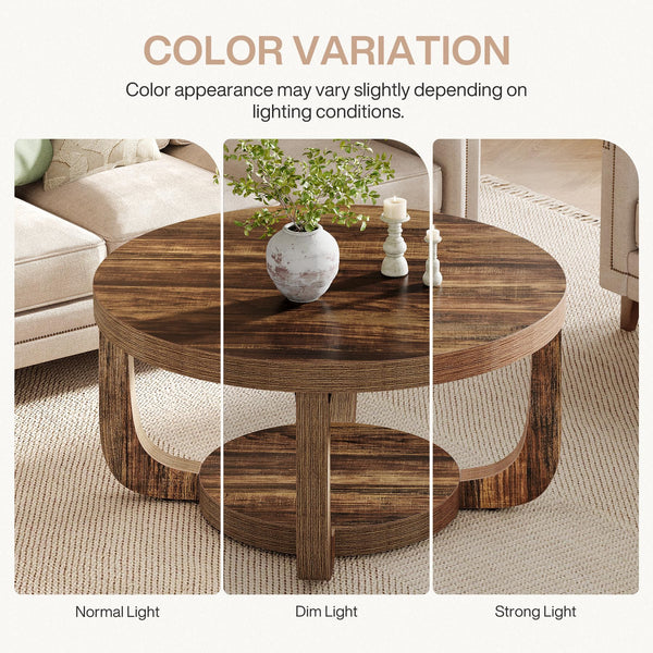 Round 2-Tier Coffee Table with Storage