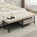 Tufted Faux Leather Storage Bench with Metal Frame