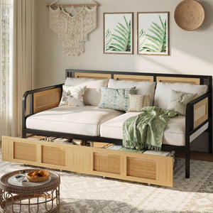 Twin Rattan Daybed with Storage Drawers