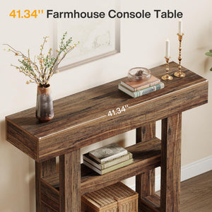 Farmhouse Console Table 2-Tier with Storage Shelves