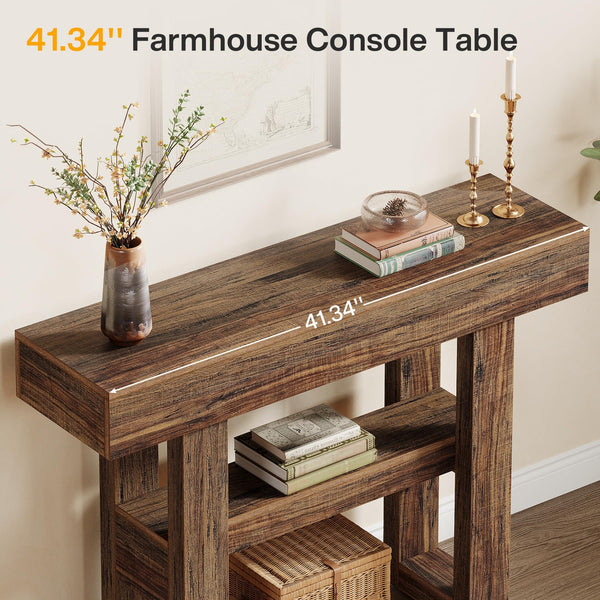 Farmhouse Console Table 2-Tier with Storage Shelves