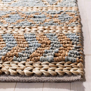 Hand-Woven Jute Area Rug – Natural & Blue Boho Moroccan Trellis