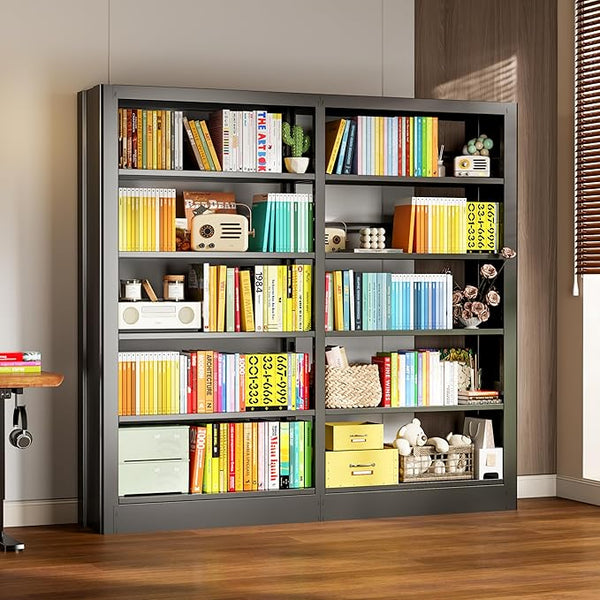 5-Tier Metal Bookcase with Adjustable Shelves