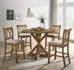 5-Piece Counter Height Dining Set with Cross-Buck Pedestal Table