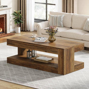 2-Tier Farmhouse Coffee Table with Storage, 47.24"