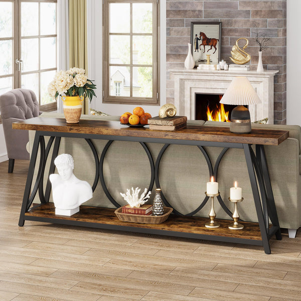 70.9" Industrial Console Table with 2-Tier Storage Shelf