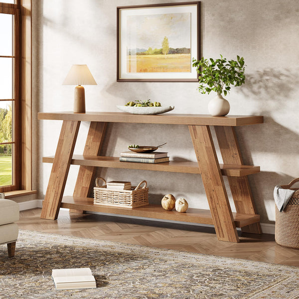 70.87" 3-Tier Narrow Console Table with Storage – Farmhouse Sofa & Entryway Table