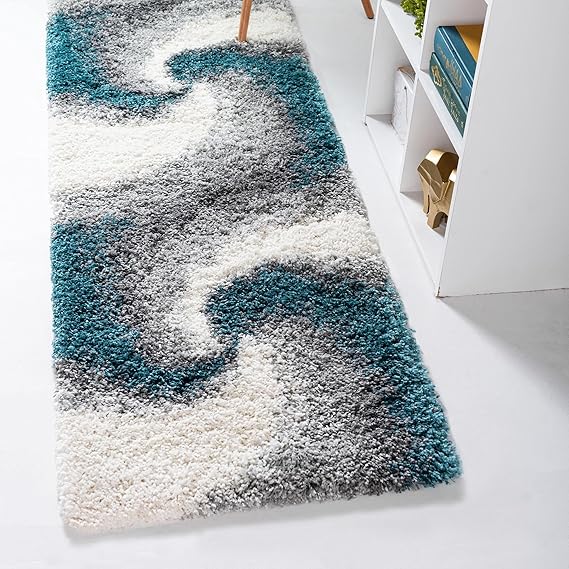 6 Ft Round Shag Area Rug – Abstract Swirl Pattern