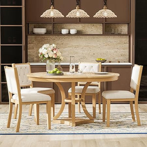 5-Piece Extendable Oval Dining Table Set with 4 Upholstered Chairs