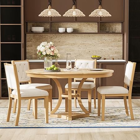 5-Piece Extendable Oval Dining Table Set with 4 Upholstered Chairs