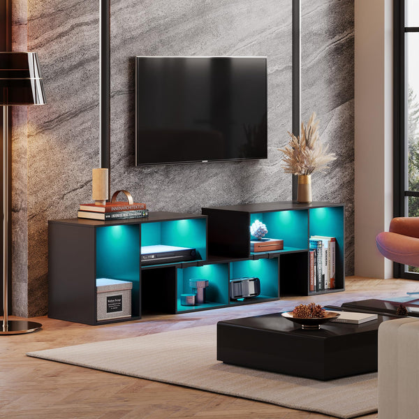 TV Stand with LED Strip, Modular Entertainment Center, 55–80" TVs