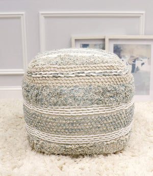 Cotton Pouf Ottoman 20x20x20 – Handwoven Square Floor Pouf