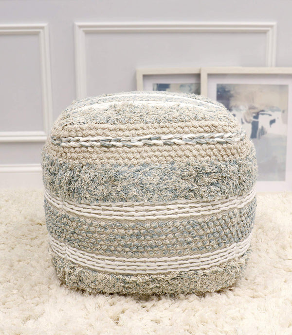 Cotton Pouf Ottoman 20x20x20 – Handwoven Square Floor Pouf