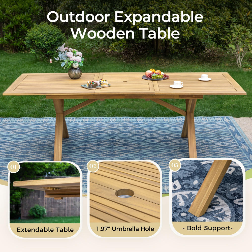 Acacia Wood Outdoor Dining Set with Expandable Table