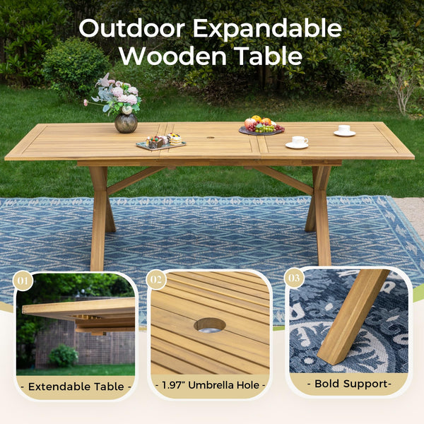 Acacia Wood Outdoor Dining Set with Expandable Table