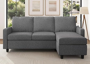 L-Shaped Convertible Sectional Sofa with Linen Fabric