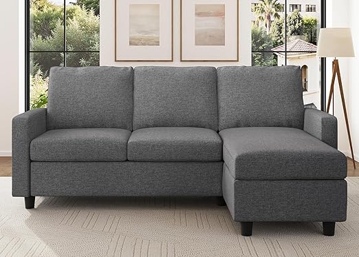 L-Shaped Convertible Sectional Sofa with Linen Fabric