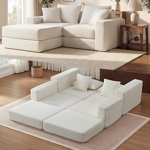 Modular Sectional Sofa with Ottoman – Convertible Cloud Couch
