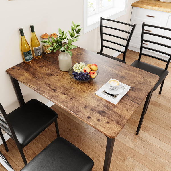 5-Piece Dining Table and Chair Set with Cushioned Chairs