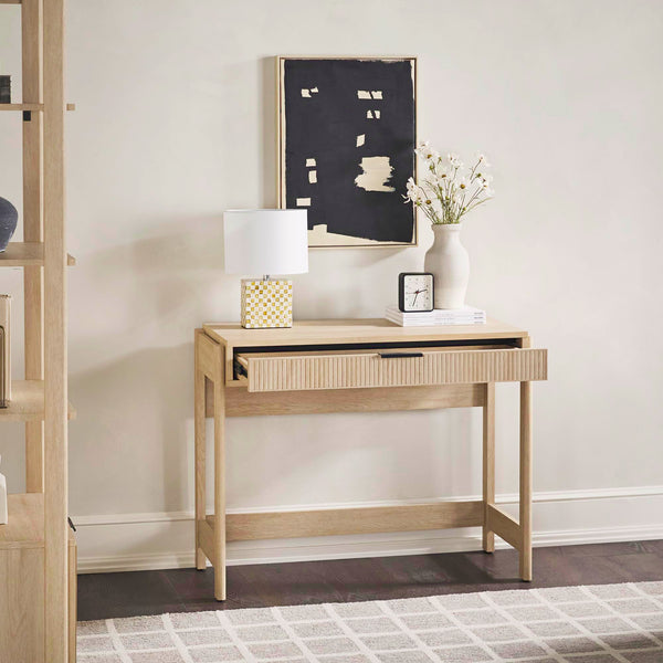 Transitional Writing Desk with Drawer and Reeded Front, 38 Inch