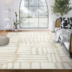 Beige Cream Abstract Area Rug – Medium Pile, Non-Shedding, Indoor