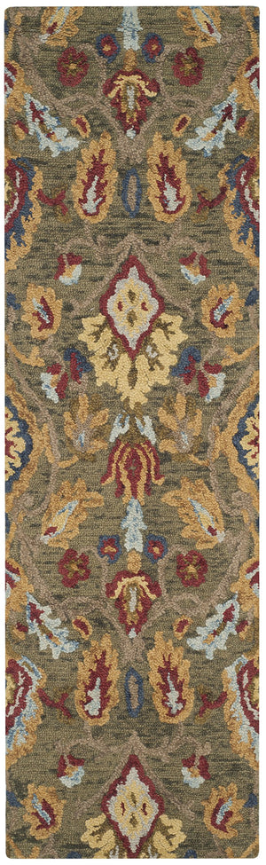 Handmade Wool Floral Runner Rug 2'3" x 8' – Green & Multi