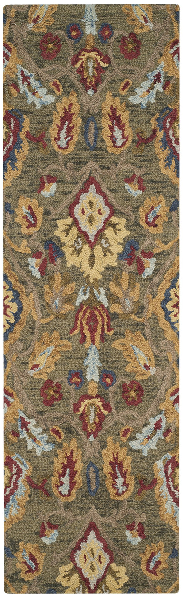 Handmade Wool Floral Runner Rug 2'3" x 8' – Green & Multi