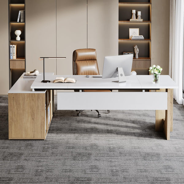 L-Shaped Executive Desk with Cabinet & Storage
