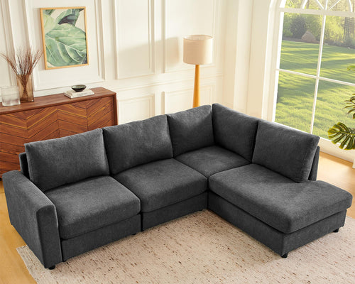 100" L-Shaped Chenille Sectional Sofa with Reversible Chaise