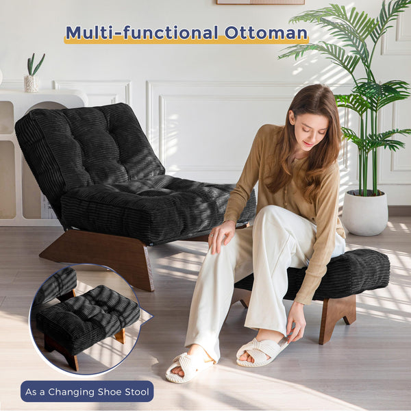 Tufted Accent Chair with Ottoman & Adjustable Backrest