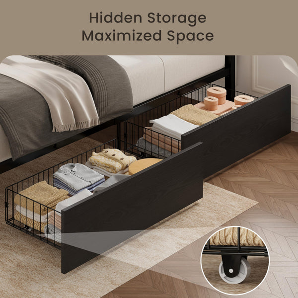 Twin Bed Frame with Storage Drawers, LED Lights & Charging Station