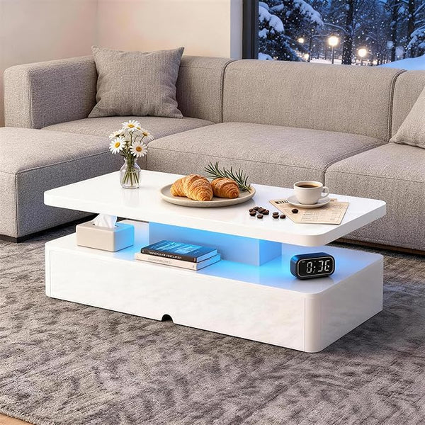 LED Coffee Table with Storage & Color Lights