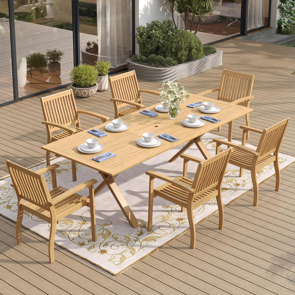 9-Piece Acacia Wood Outdoor Dining Set with Extendable Table