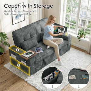 65" Convertible Sleeper Sofa Bed with Storage & USB Charging