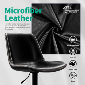 Adjustable Bar Stool Set of 2 – Microfiber Leather, Metal Frame