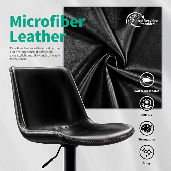 Adjustable Bar Stool Set of 2 – Microfiber Leather, Metal Frame