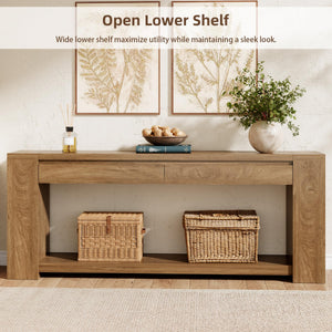 Extra Long Console Table with 2 Drawers & Open Shelf