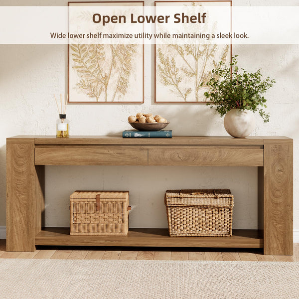 Extra Long Console Table with 2 Drawers & Open Shelf