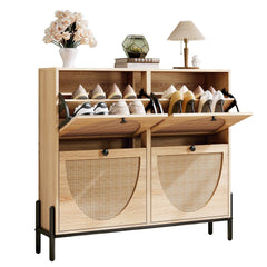 Rattan Shoe Cabinet with 4 Flip Drawers