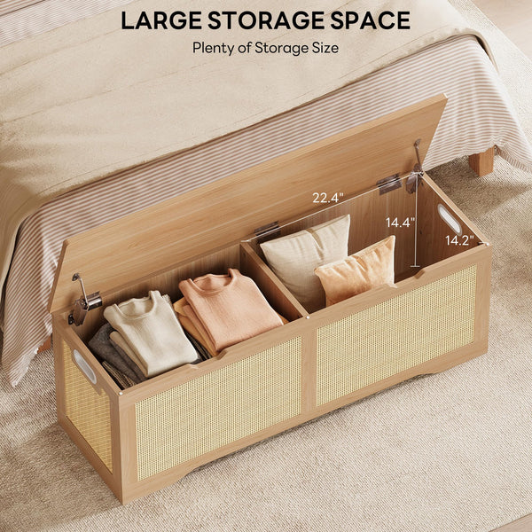 47" Rattan Storage Ottoman Bench with Lid – Large Entryway Trunk & Toy Box