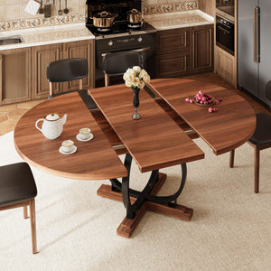 Extendable Round Dining Table for 4-6 | Metal X-Base & MDF Top