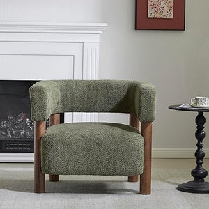 Low Profile Boucle Accent Chair with Round Backrest