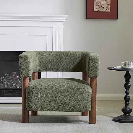 Low Profile Boucle Accent Chair with Round Backrest